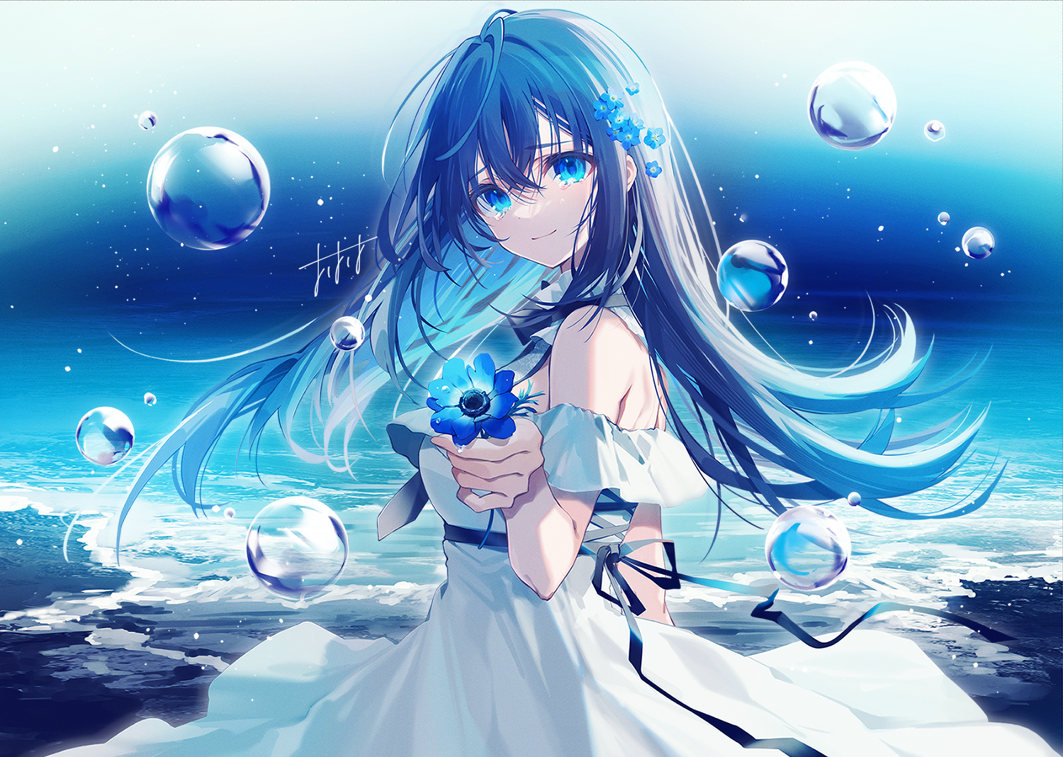 Anime Girls Blue Hair Eyes Water Enchantress Of The