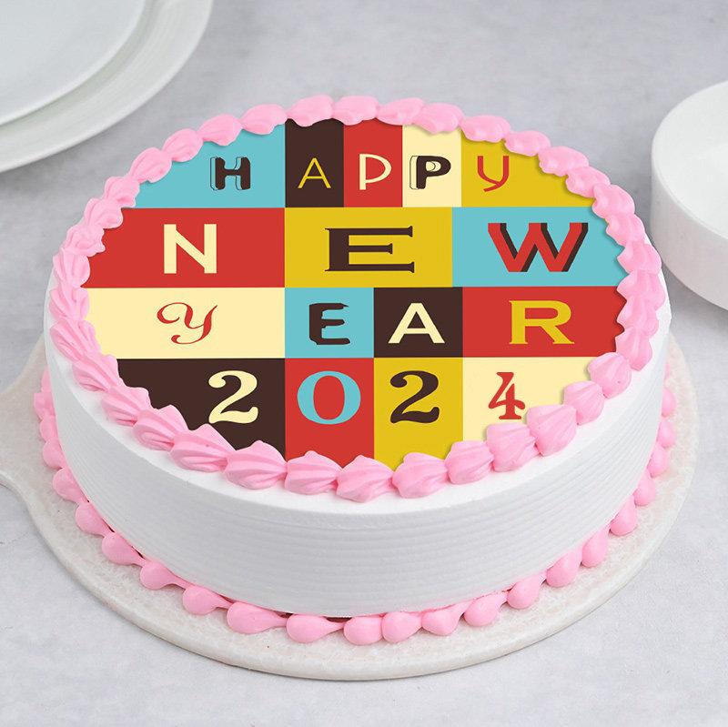 Order Colourful New Year Poster Cake Online Price Rs Floweraura