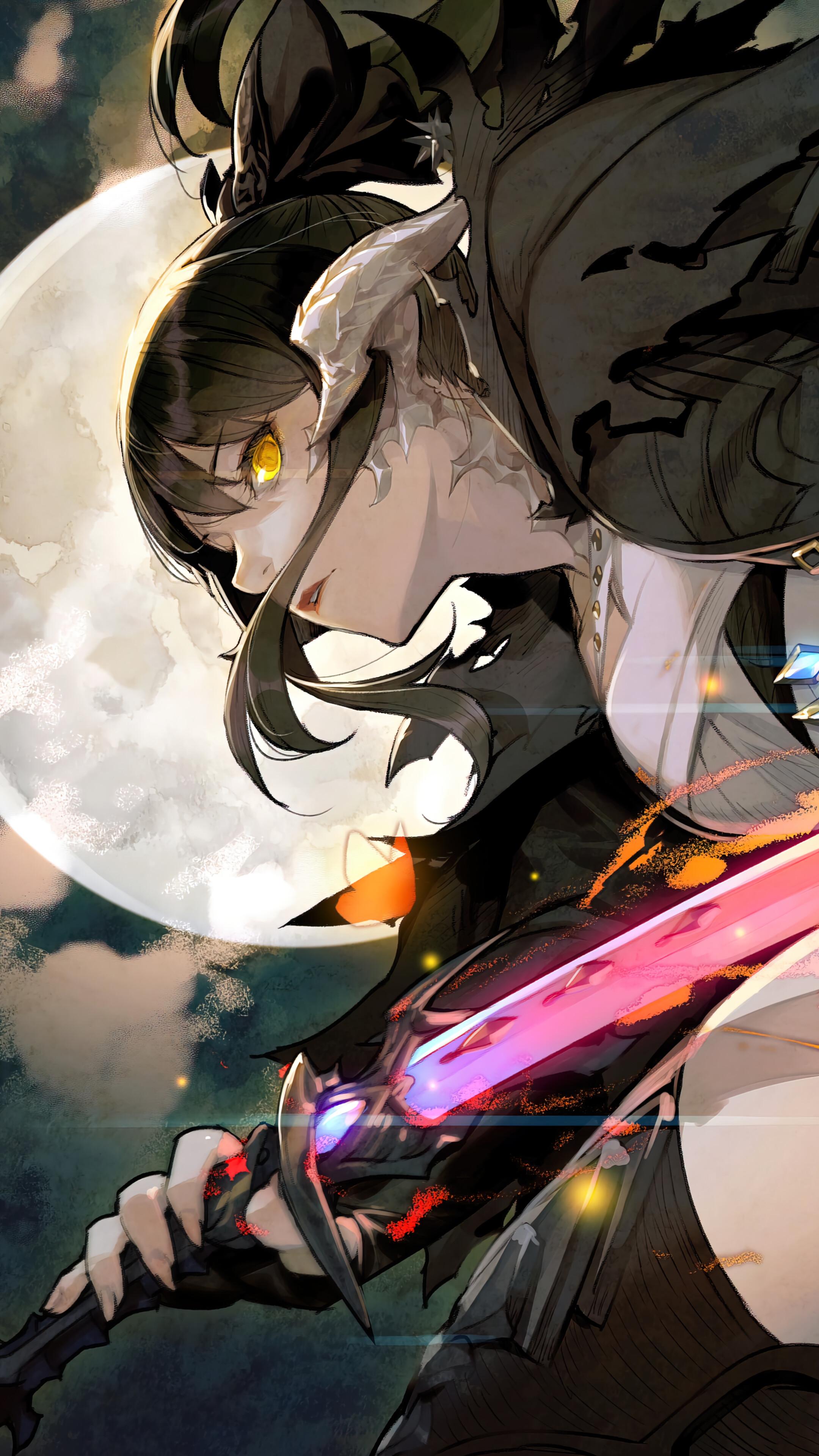 Anime Girl Warrior Sword Fantasy 4K Phone iPhone Wallpaper 4870b