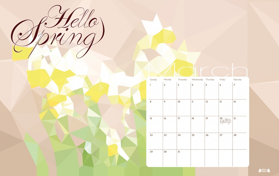 March Calendar Printable Hello Spring Papier Bonbon