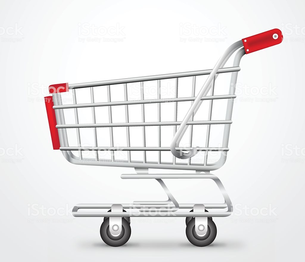 Empty Shopping Cart Trolley Vector In Isolated White Background