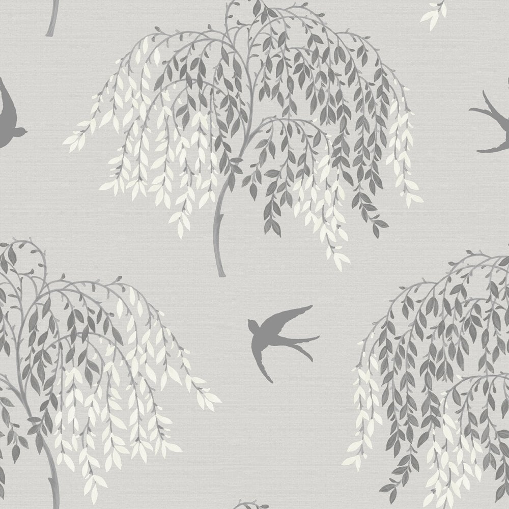  Willow Song Tree Leaf Pattern Bird Motif Glitter Wallpaper