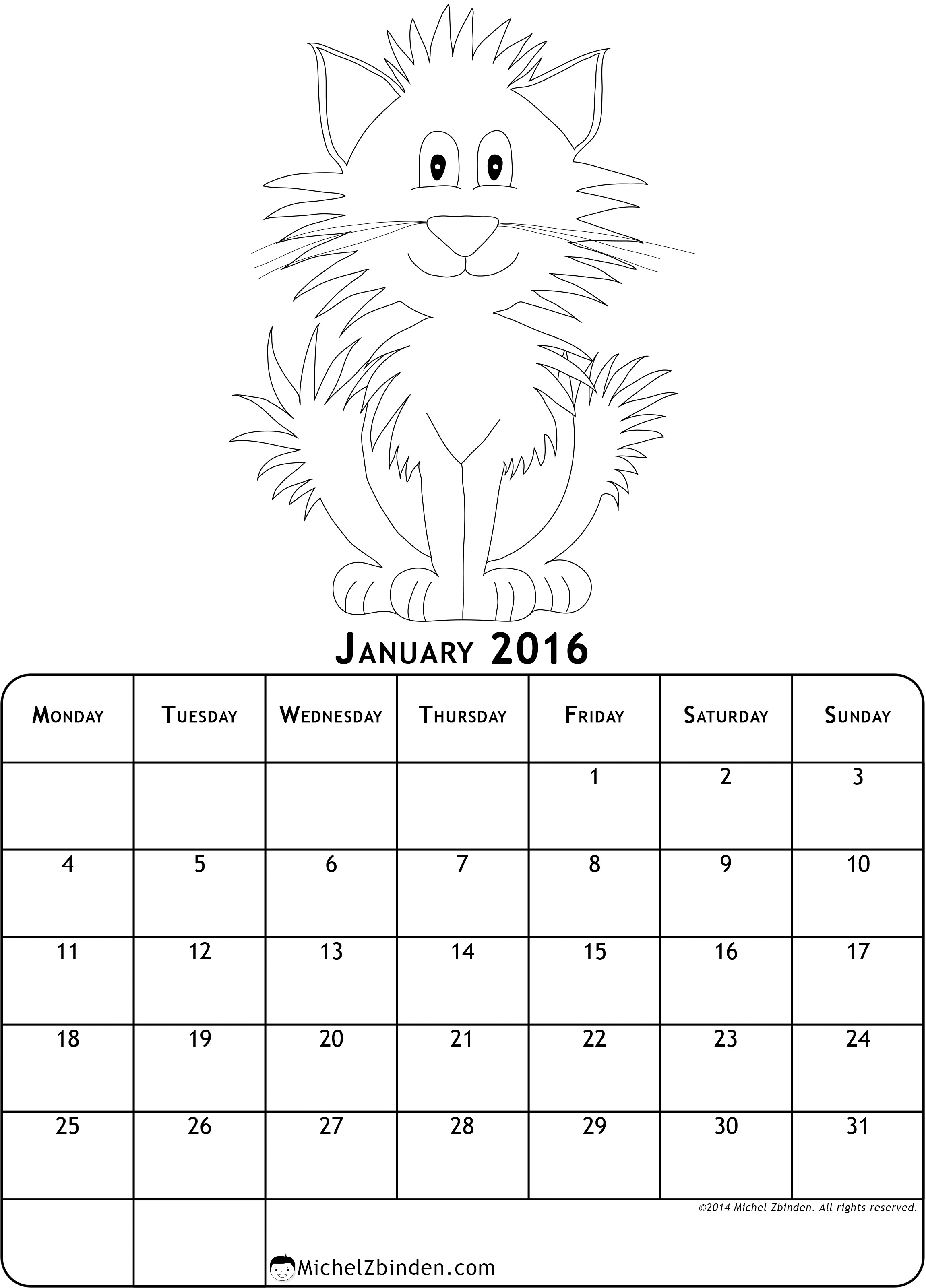 January Calendar Printable Cute