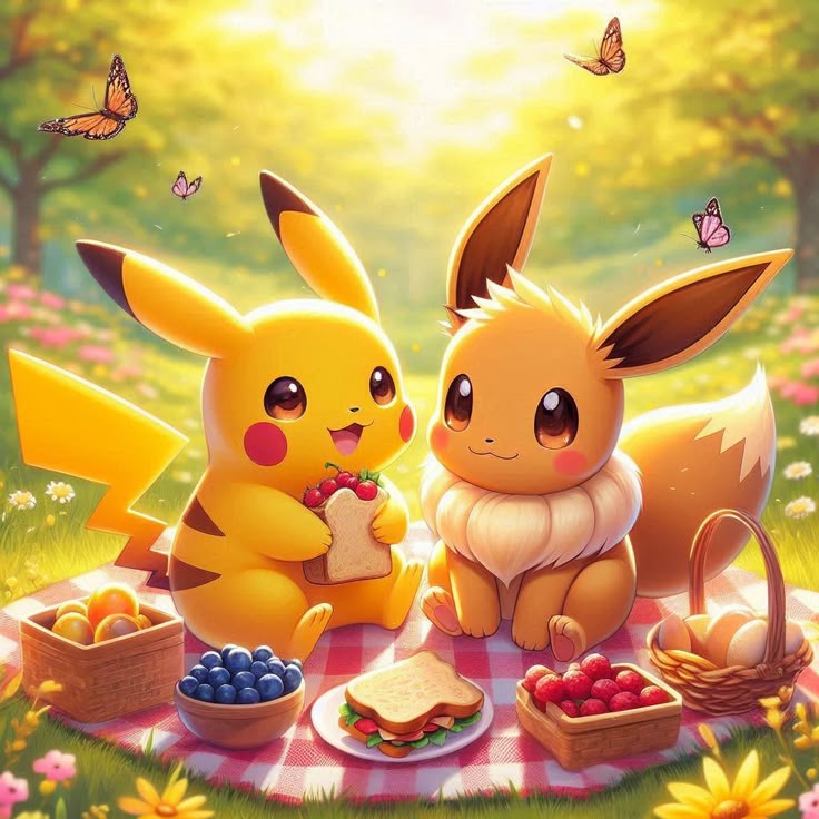 Dreamscapes Pikachu And Eevee S Picnic Wallpaper