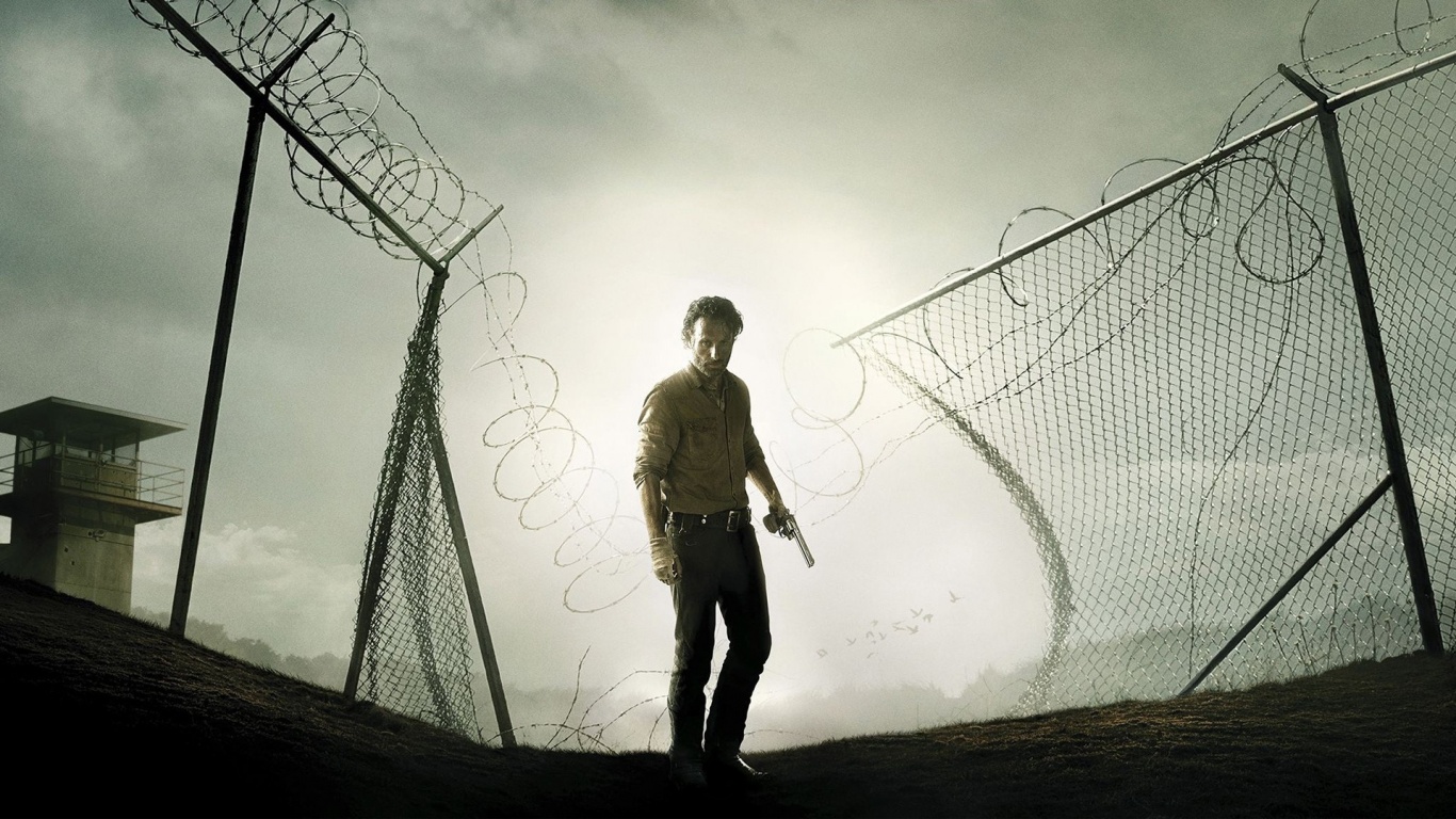 The Walking Dead Wallpaper Rick Broken Fence Prison Gc