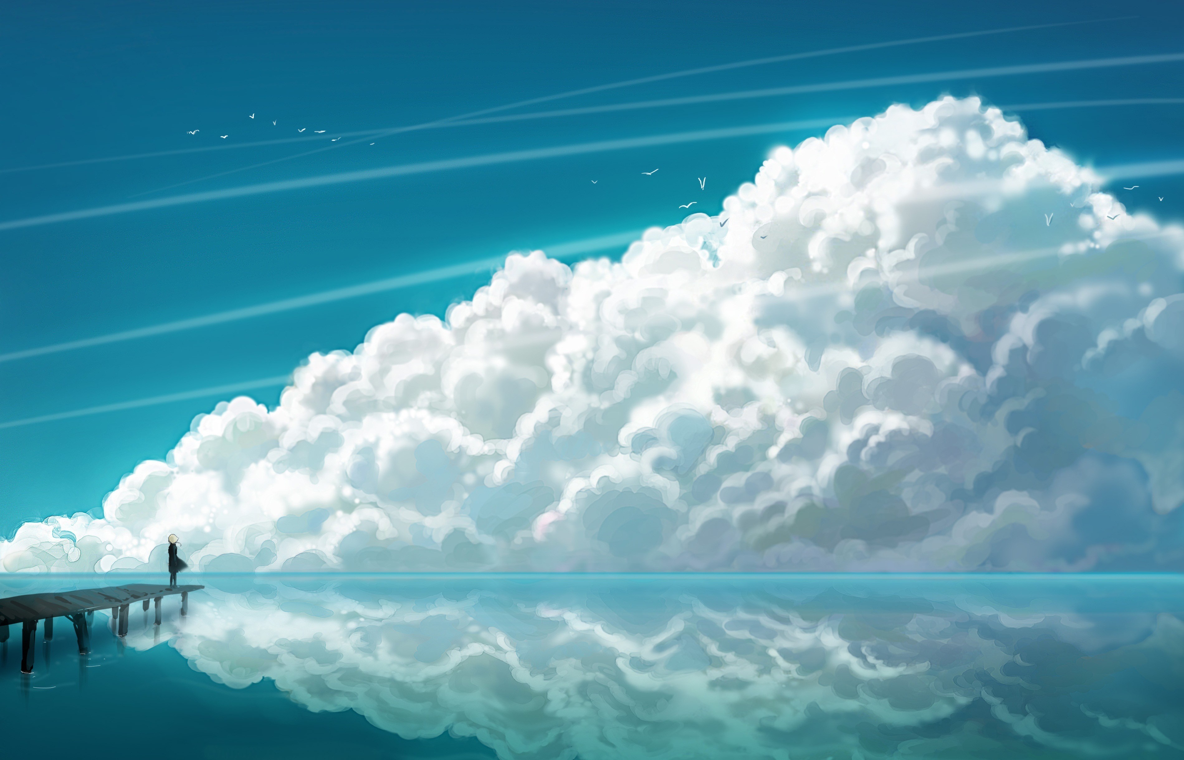  blue clouds nature anime multiscreen skyscapes wallpaper background 3800x2440