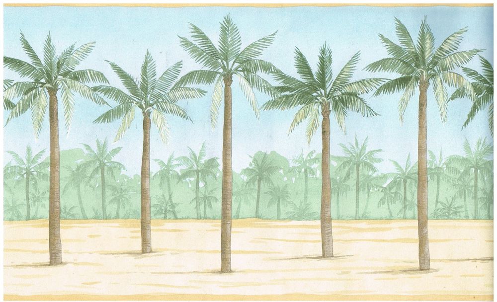 Tropical Palm Trees on The Beach Tan Edges Wallpaper Border Wall