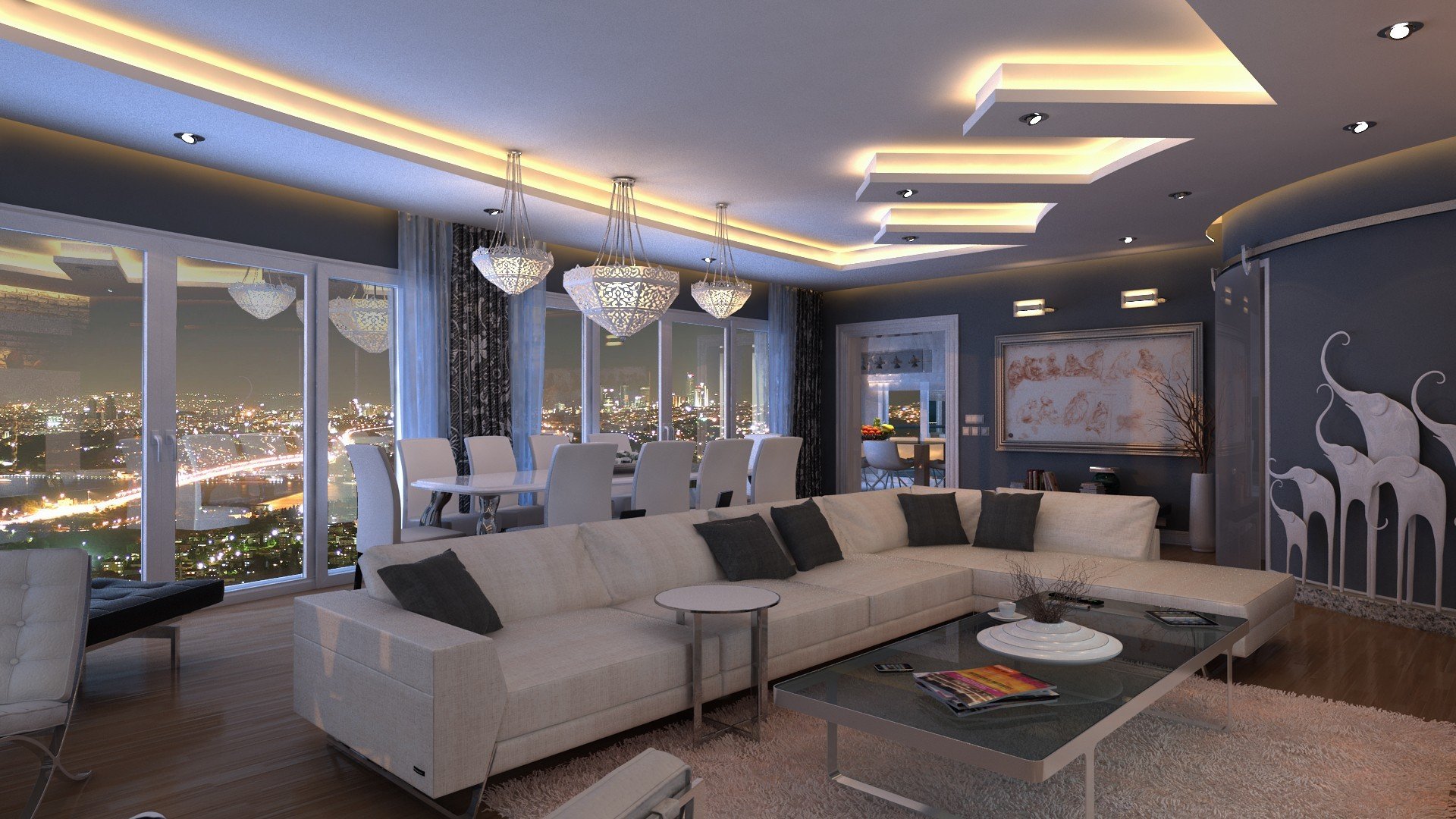 Living Rooms Cityscape Interiors Interior Design Indoors HD Wallpaper