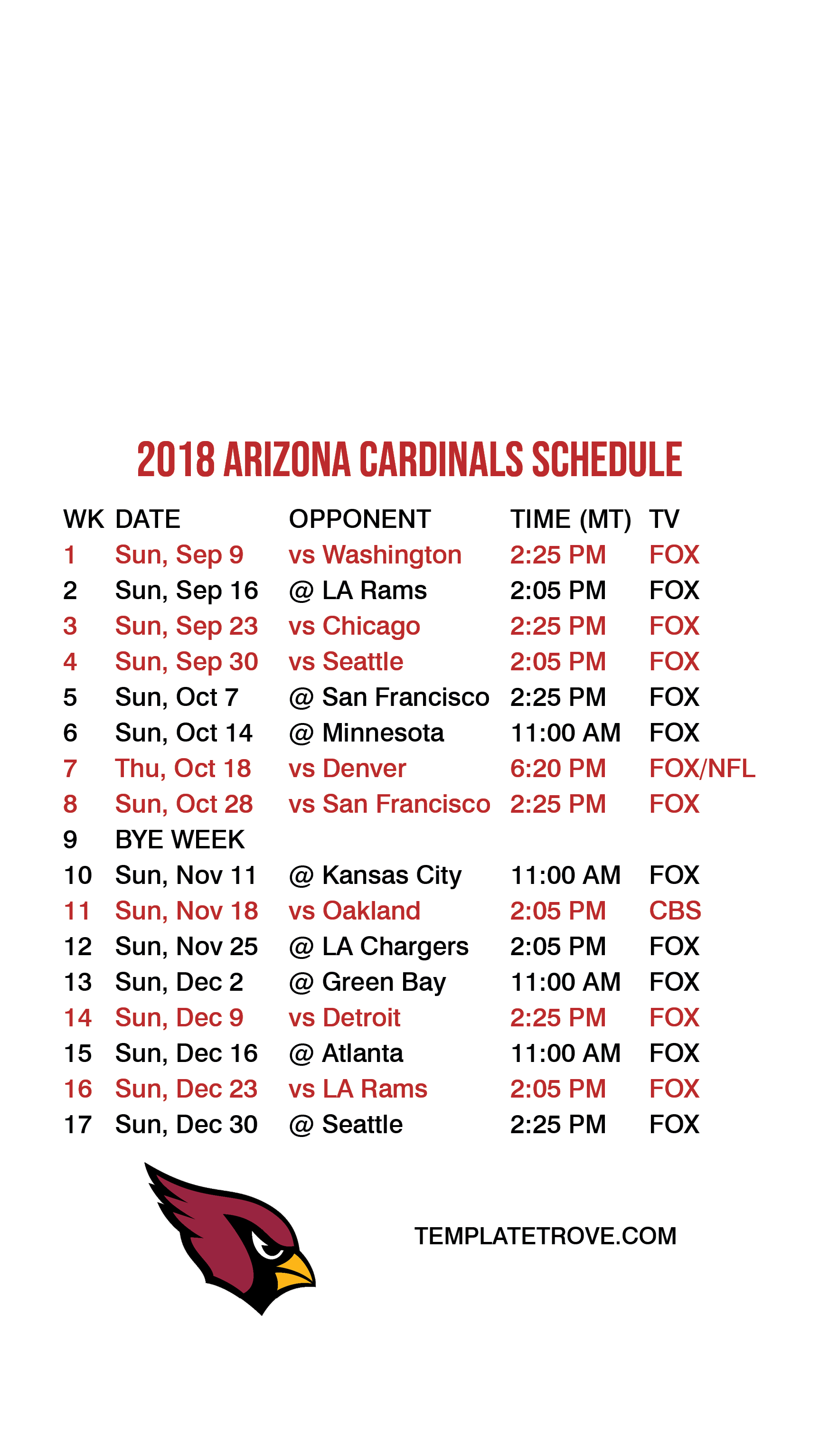 Arizona Cardinals Lock Screen Schedule For iPhone Plus