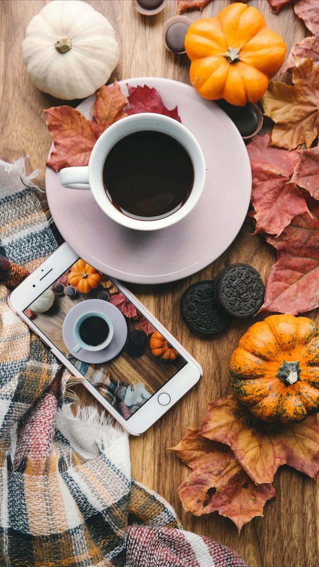 Cozy Morning Coffee Autumn Aesthetic Wallpaper