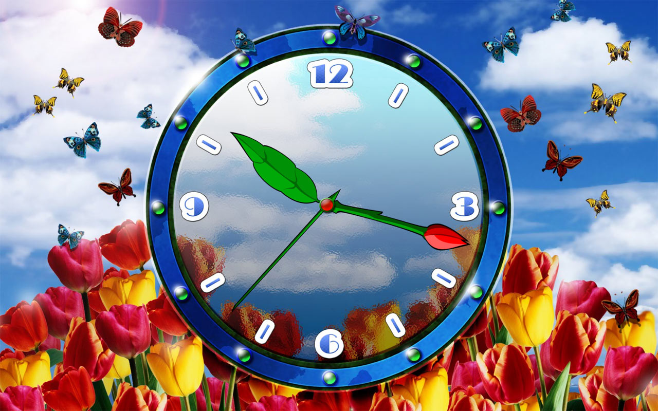 Tulip Clock screensaver   download natural flower clock screensaver