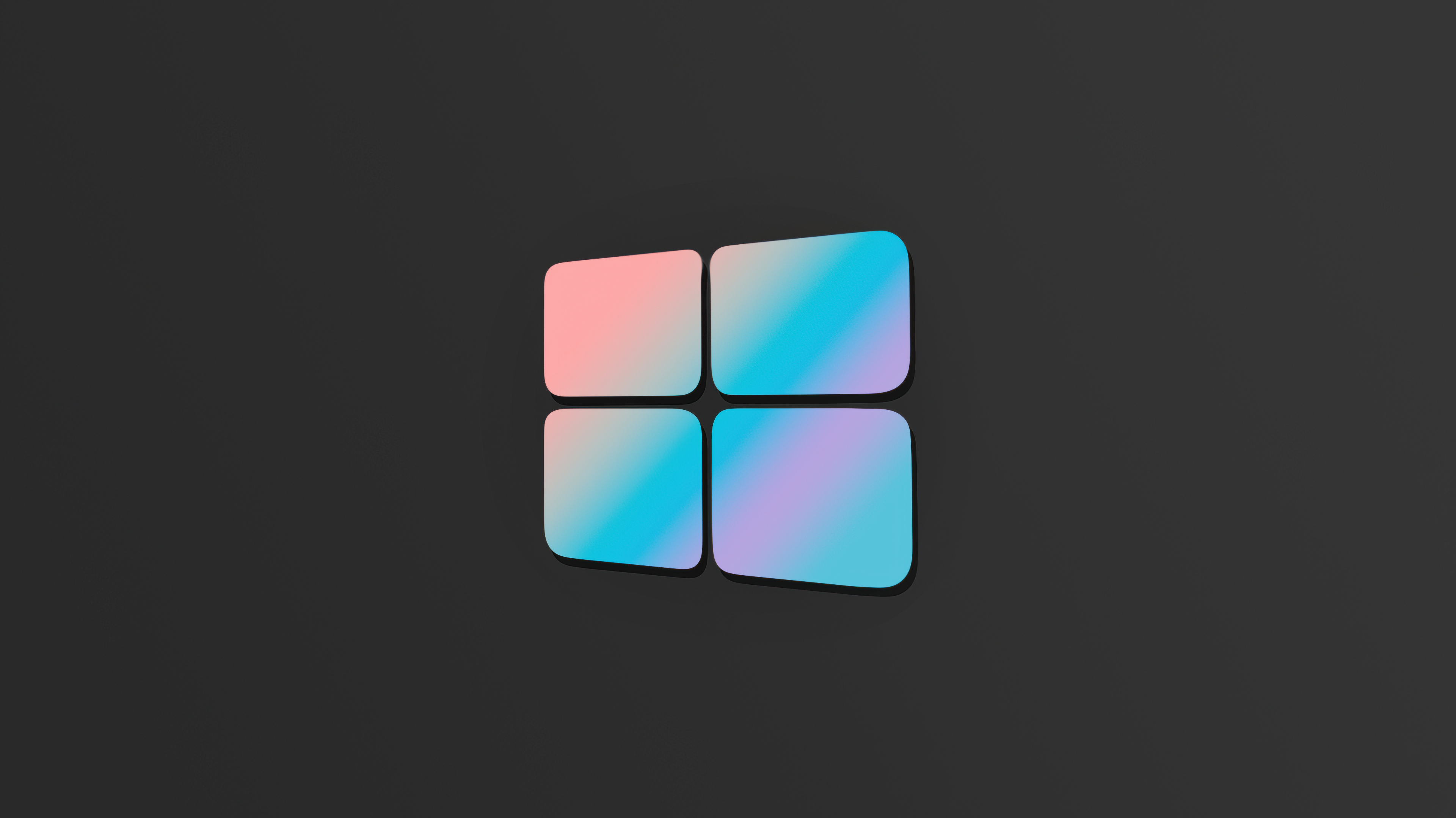 A minimalist, gradient-colored Windows 10 logo on a dark background