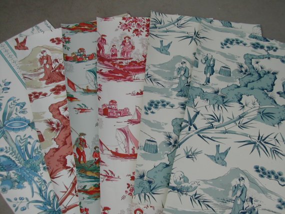 Large Chinese Toile Wallpaper Pieces Lovely Art Collage Mixed