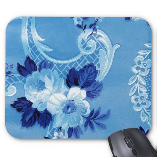 Victorian Vintage Floral Blue Wallpaper Mousepad