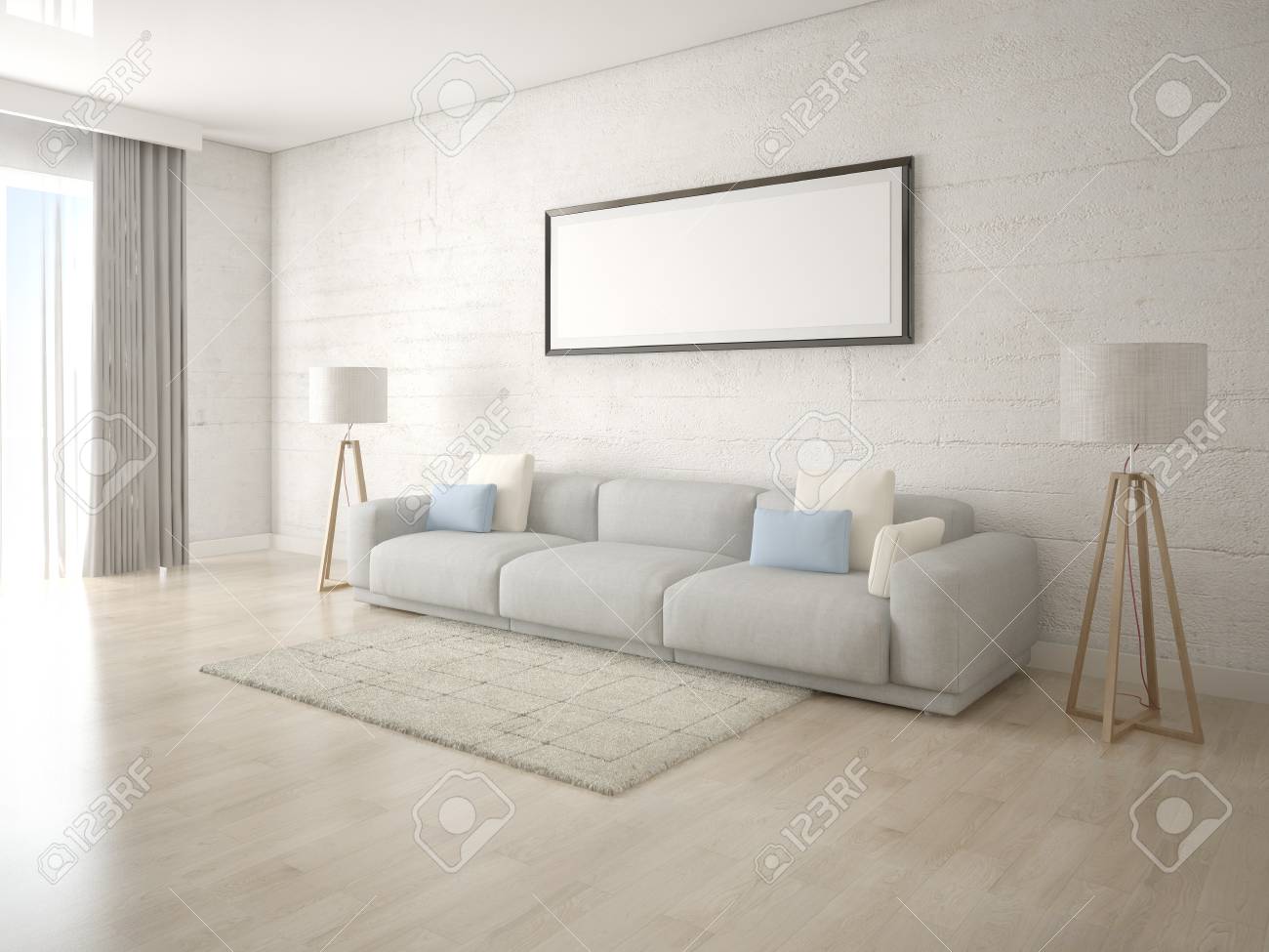 Mock Up A Creative Living Room With Light And Fortable