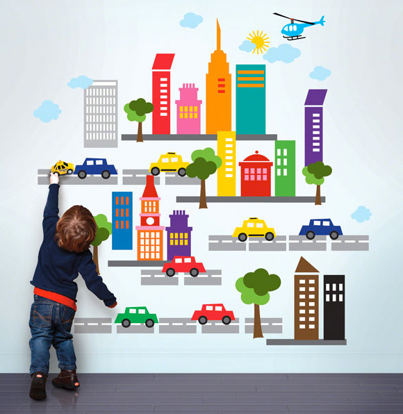 Five City Life Wallpaper And Decals For A Little Boy Room At Home