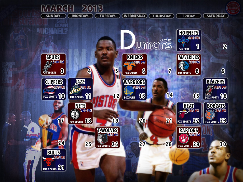 The Joe Dumars Detroit Pistons March Schedule Wallpaper
