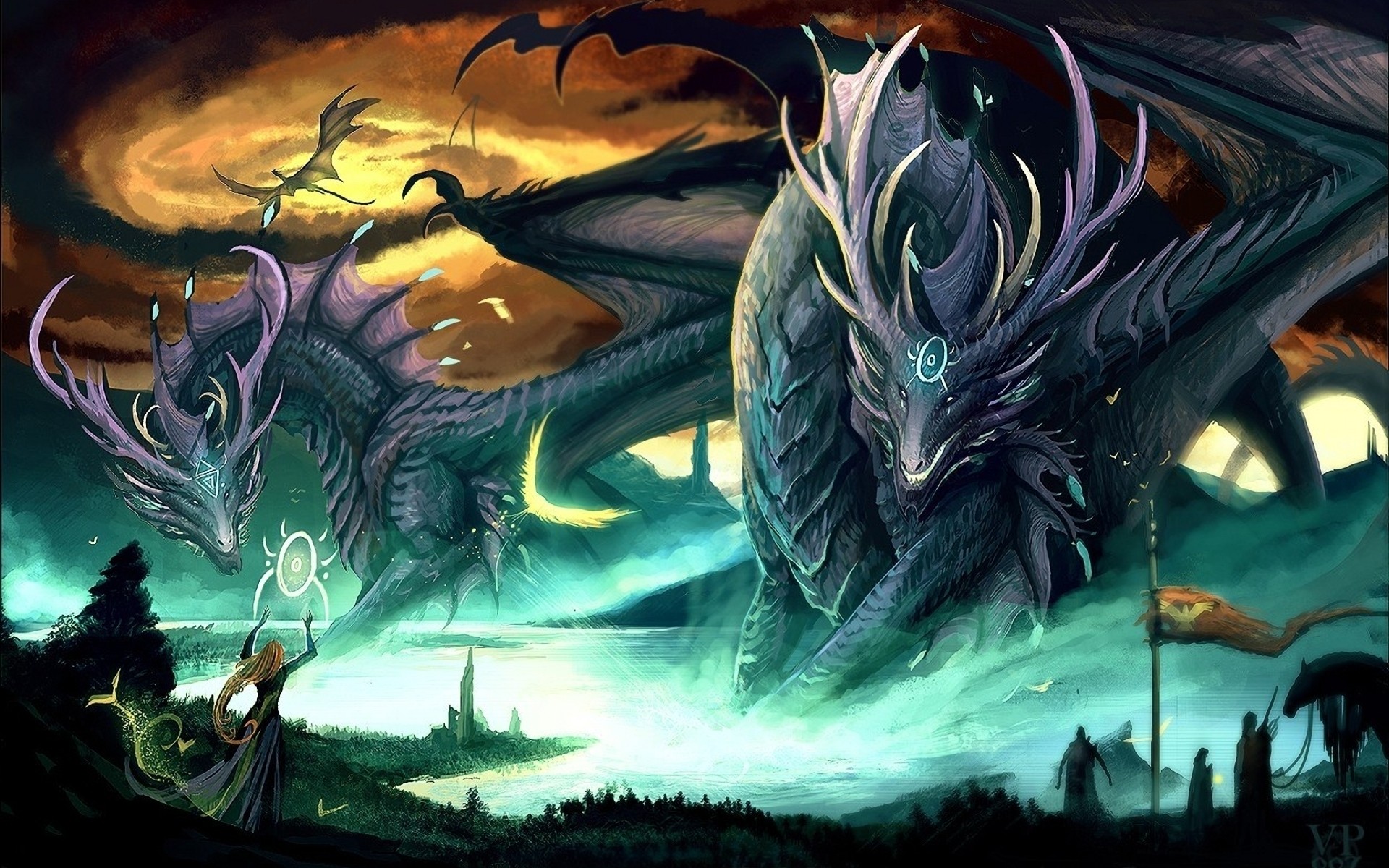 Dragons Giant Fantasy Art Creatures Wallpaper