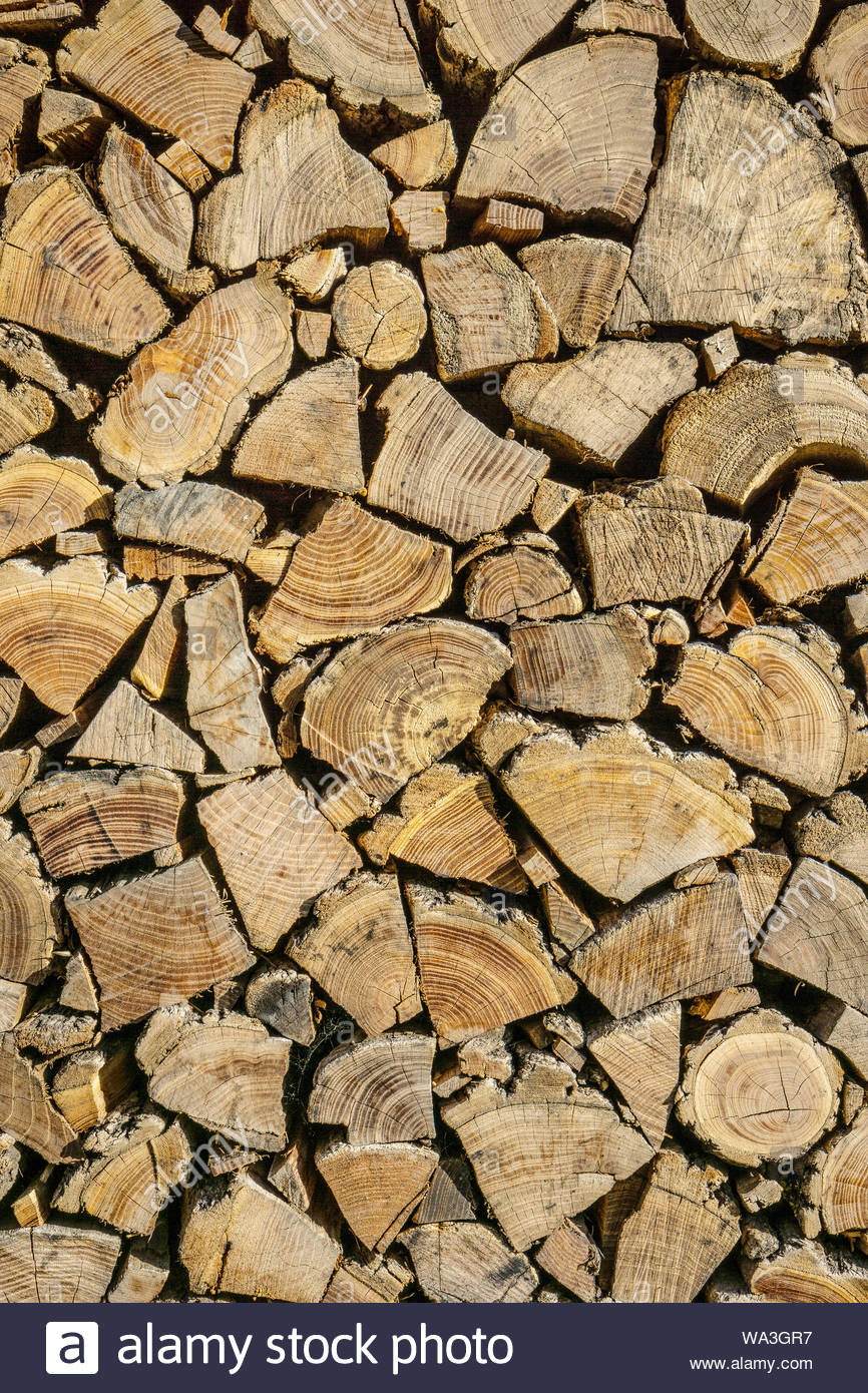 Neatly Stacked Firewood Background Of Dry Chopped Logs Stock