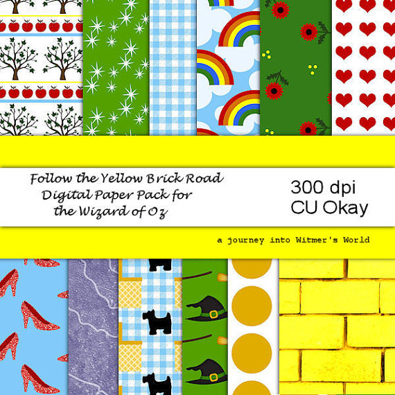 Wizad Of Oz Digital Scrapbook Paper Yellow Brick Road Papers