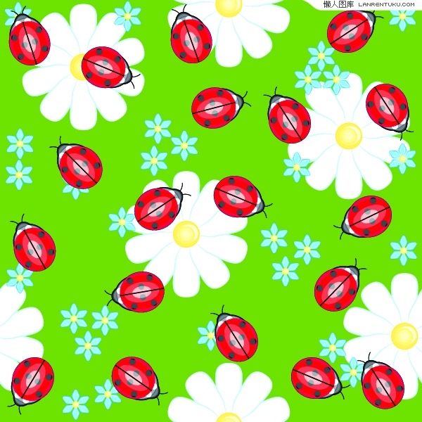 Cute Ladybug Flowers Continuous Background Vector Material My