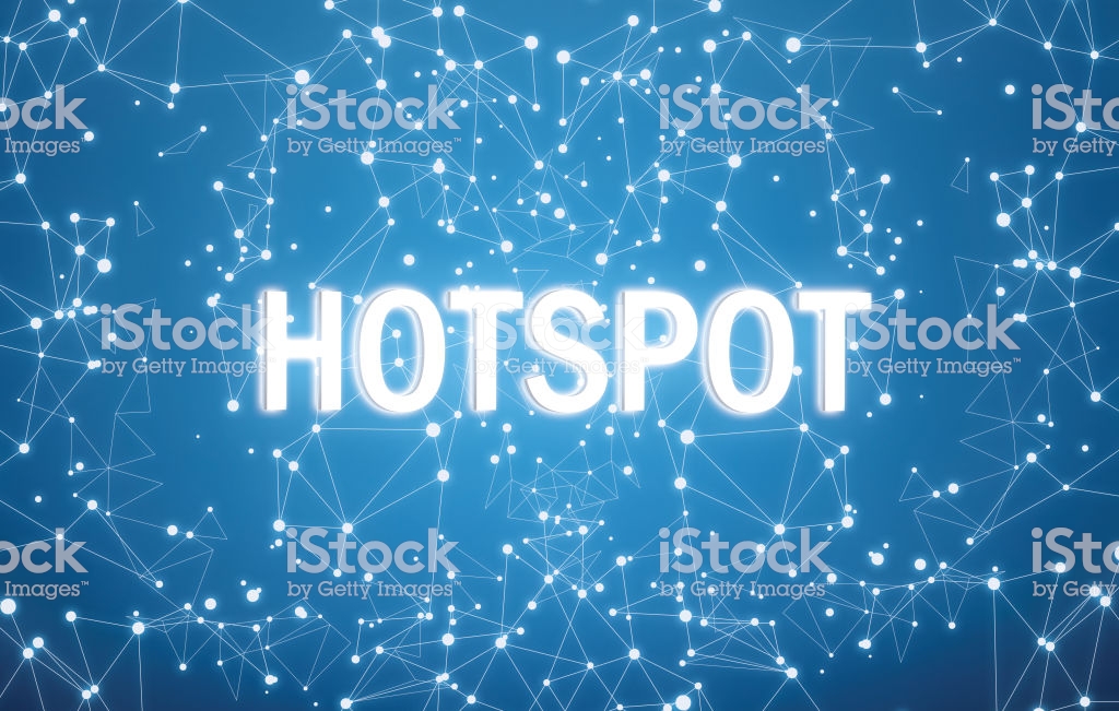 Hotspot On Digital Interface And Blue Work Background Stock