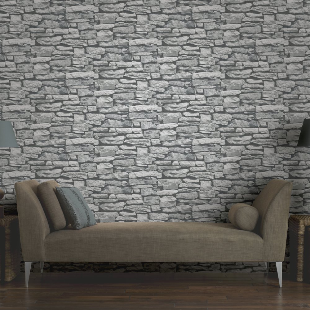 Wallpaper Arthouse Vip Moroccan Stone Wall Grey Brick