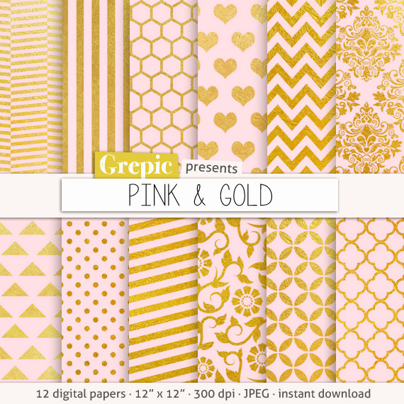 Pink and gold digital paper PINK GOLD gold pink backgrounds w