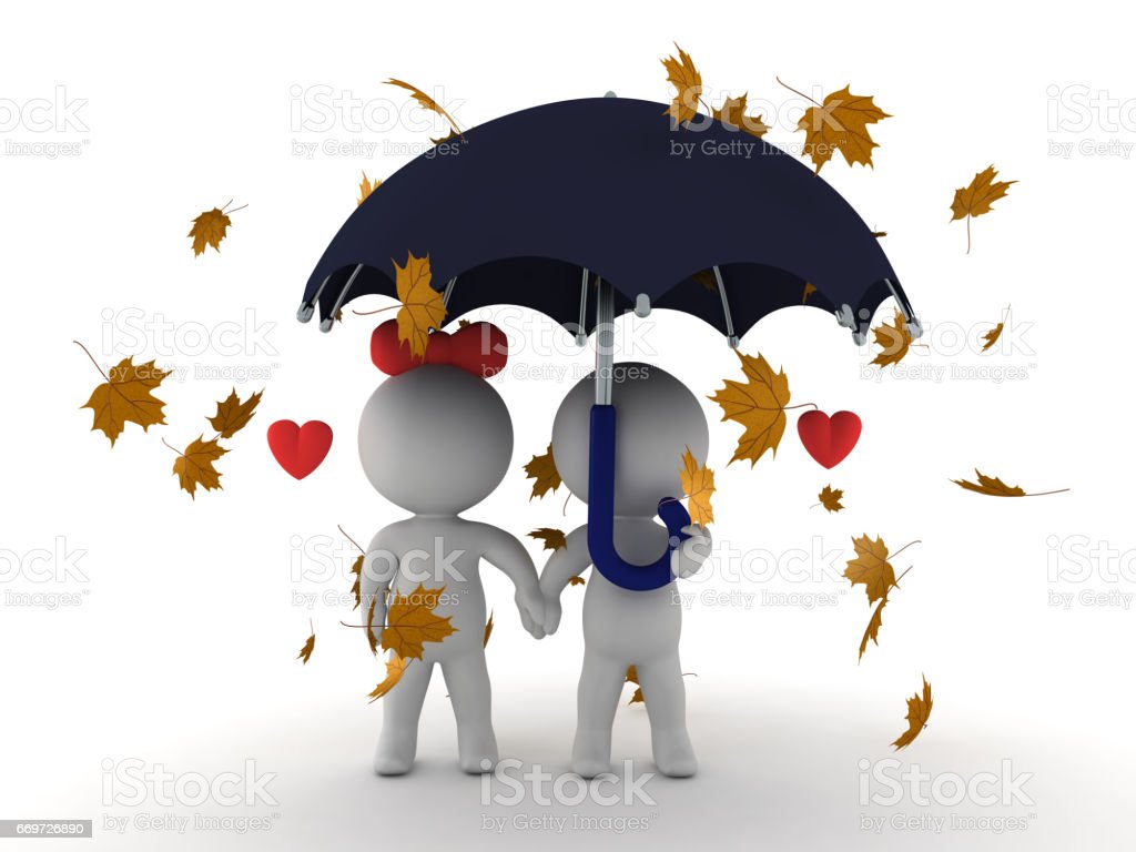 3d Illustration Of In Love Couple Sitting Together Under An
