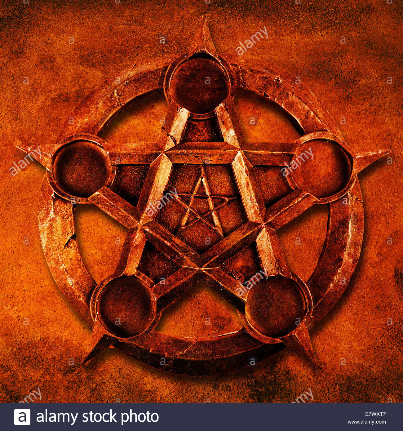 Magic Pentacle With Red Grunge Background Stock Photo