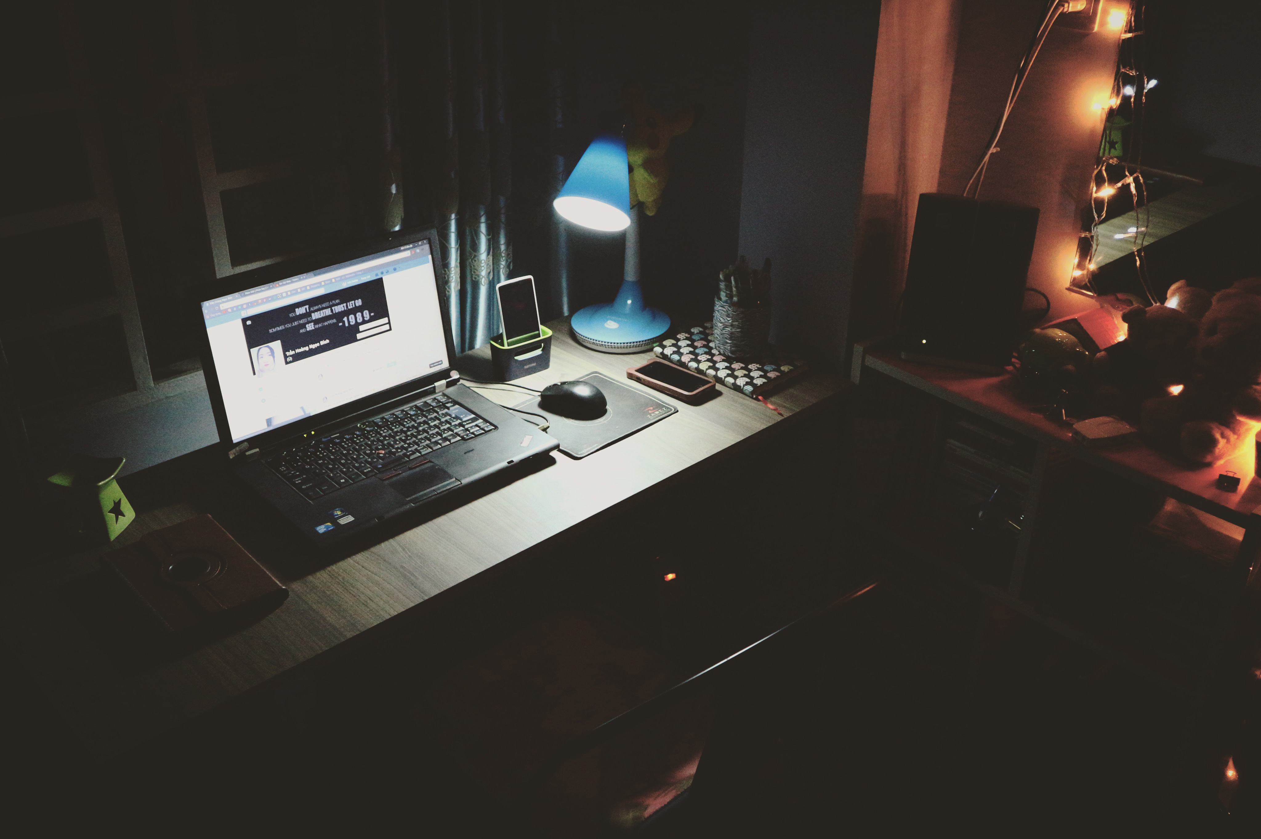 Computer Laptop Desk Light Lamp Dark Room Wallpaper HD Others 4k Image