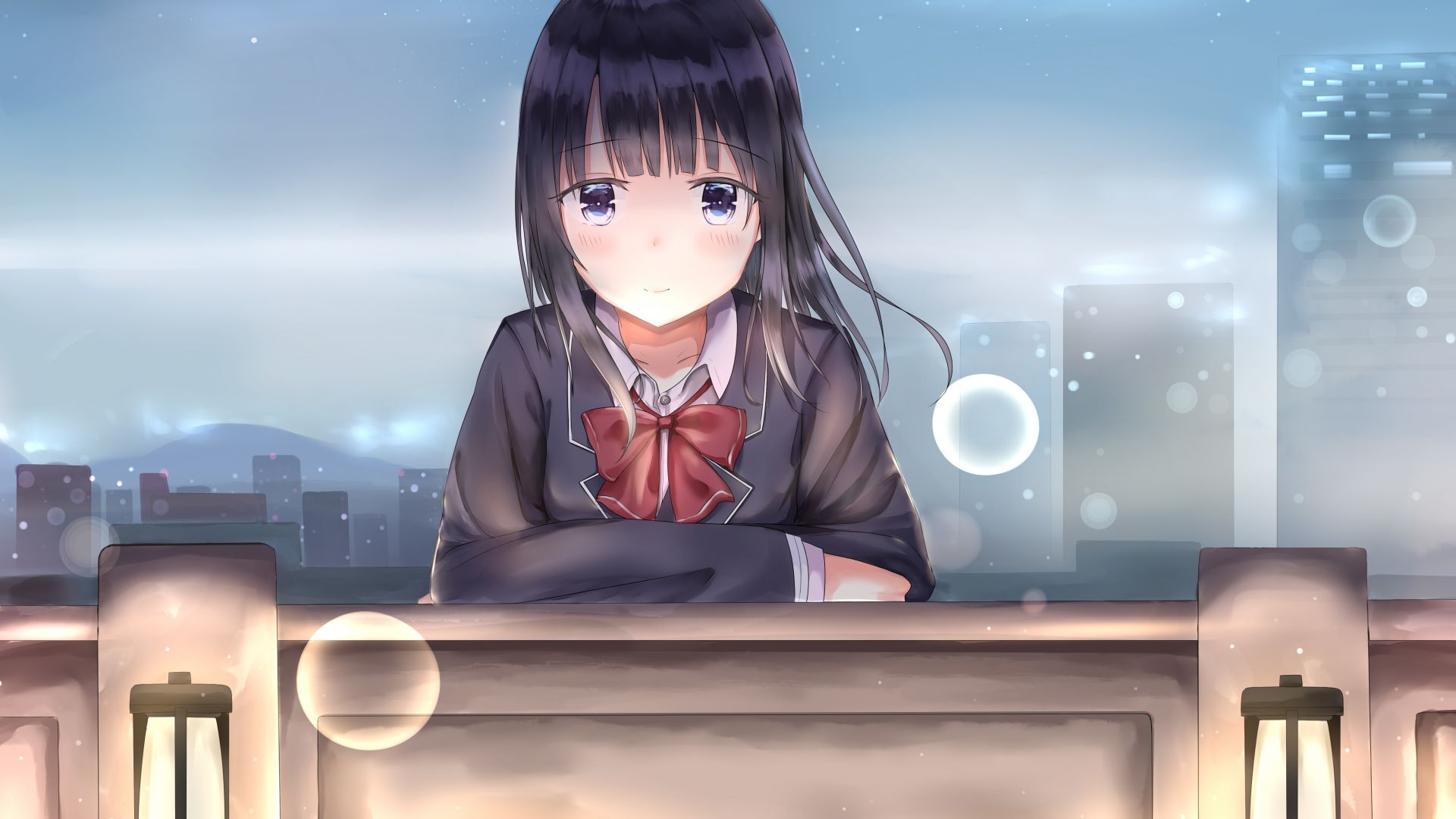 Desktop Wallpaper School Uniform Anime Girl Cute Sad HD Image
