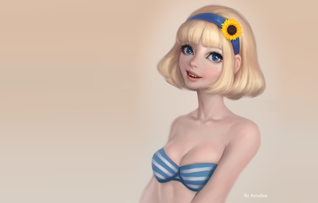 Wallpaper Swimsuit Girl Mood Anime Art Freckles Alco Sap