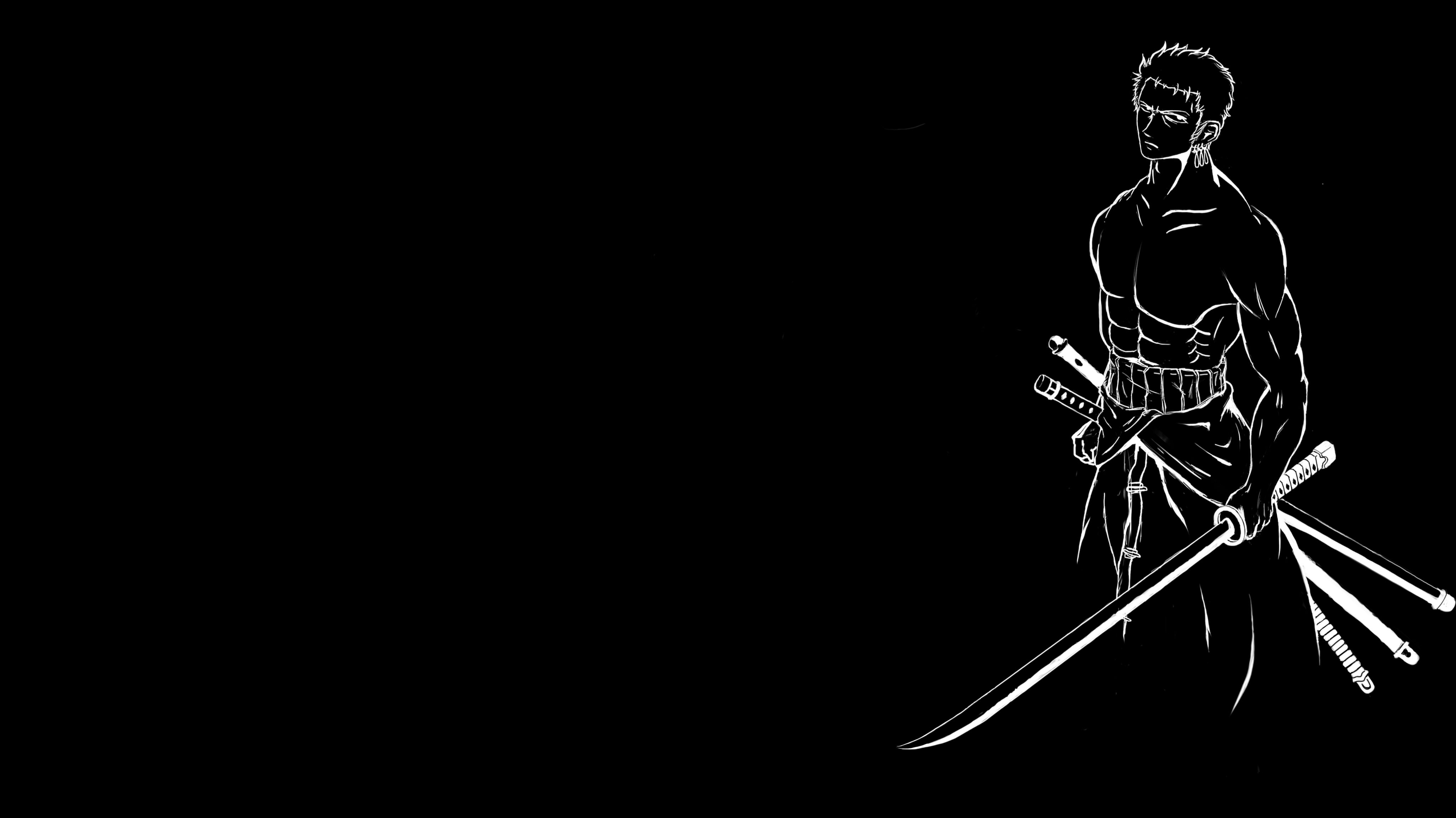 A stark white outline of a muscular samurai against a black background, holding a katana, in 4k resolution
