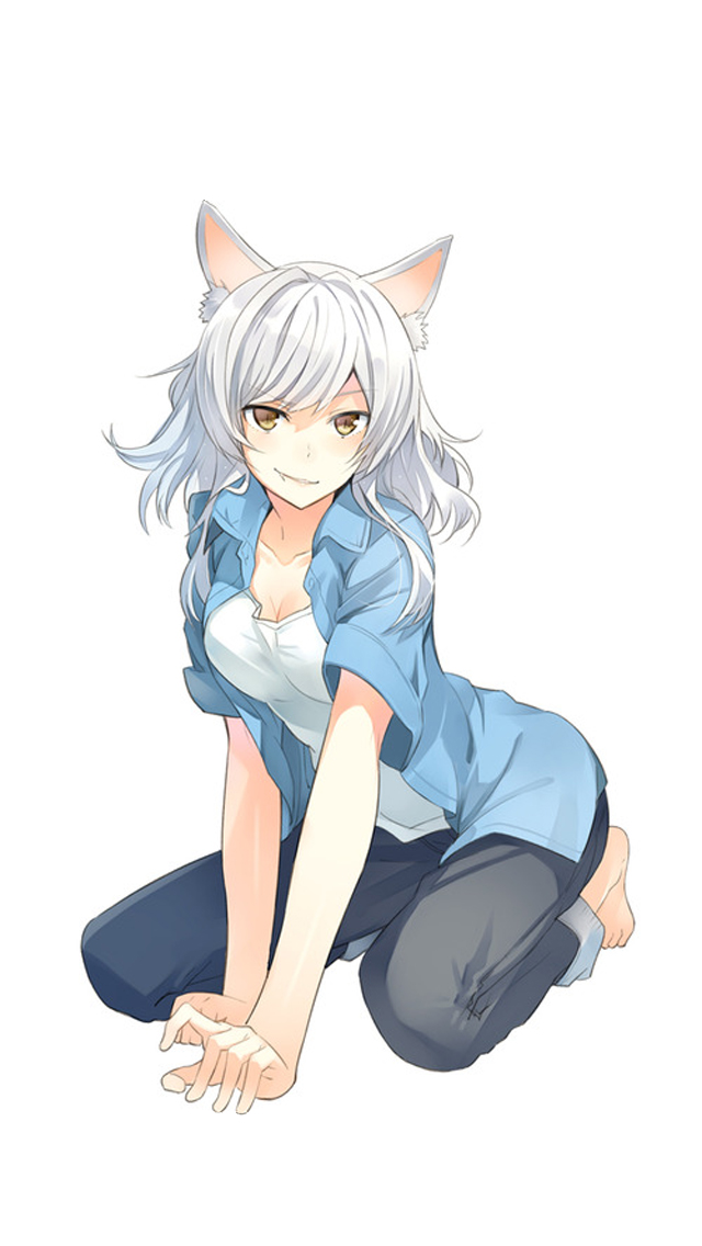 Black Hanekawa Phone Wallpaper White Wolf Girl Anime