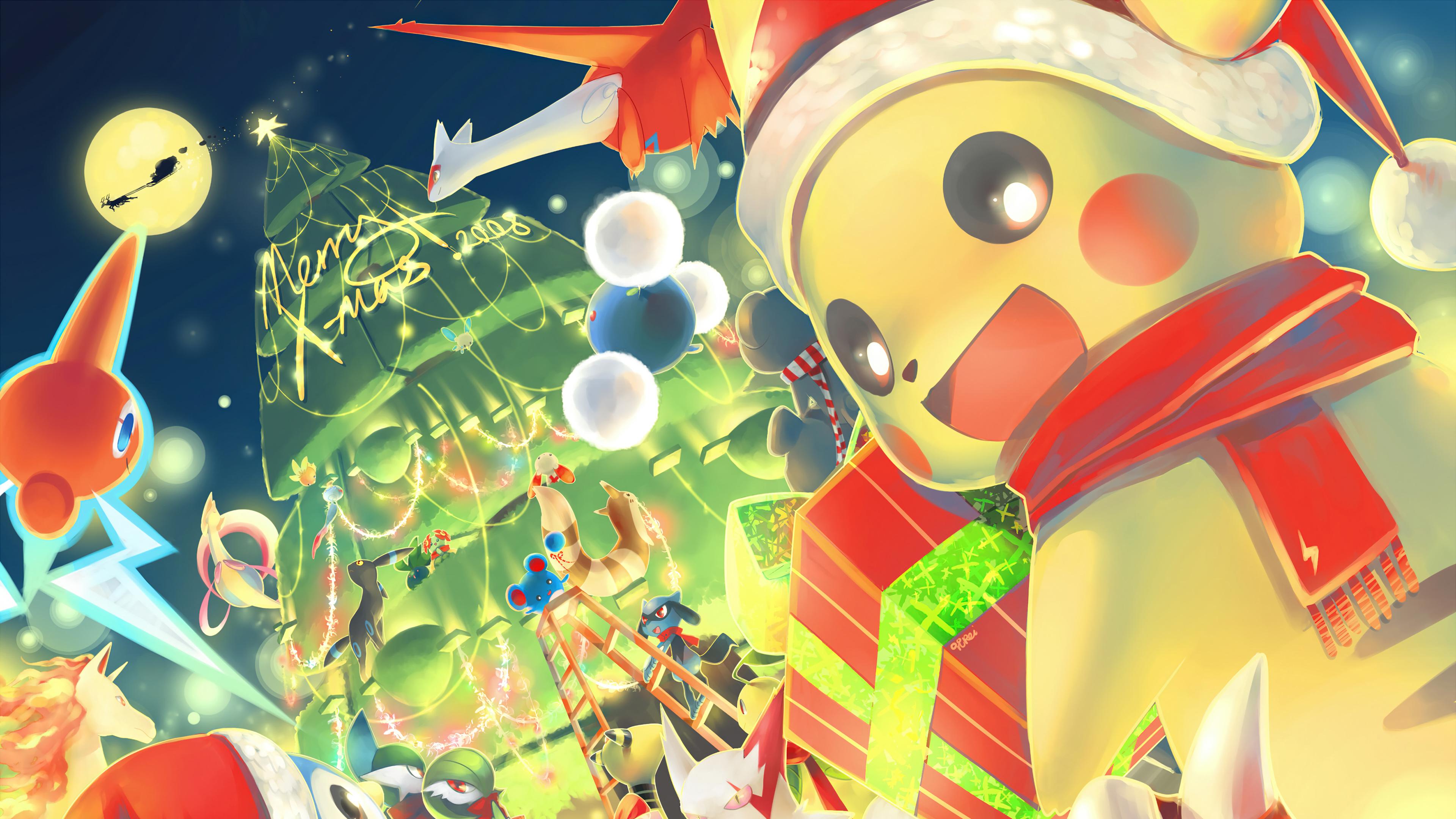 Pokemon Christmas Tree Gifts Pikachu 4k Wallpaper iPhone HD Phone