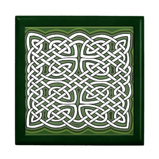 Celtic Knot With Green Background Trinket Box