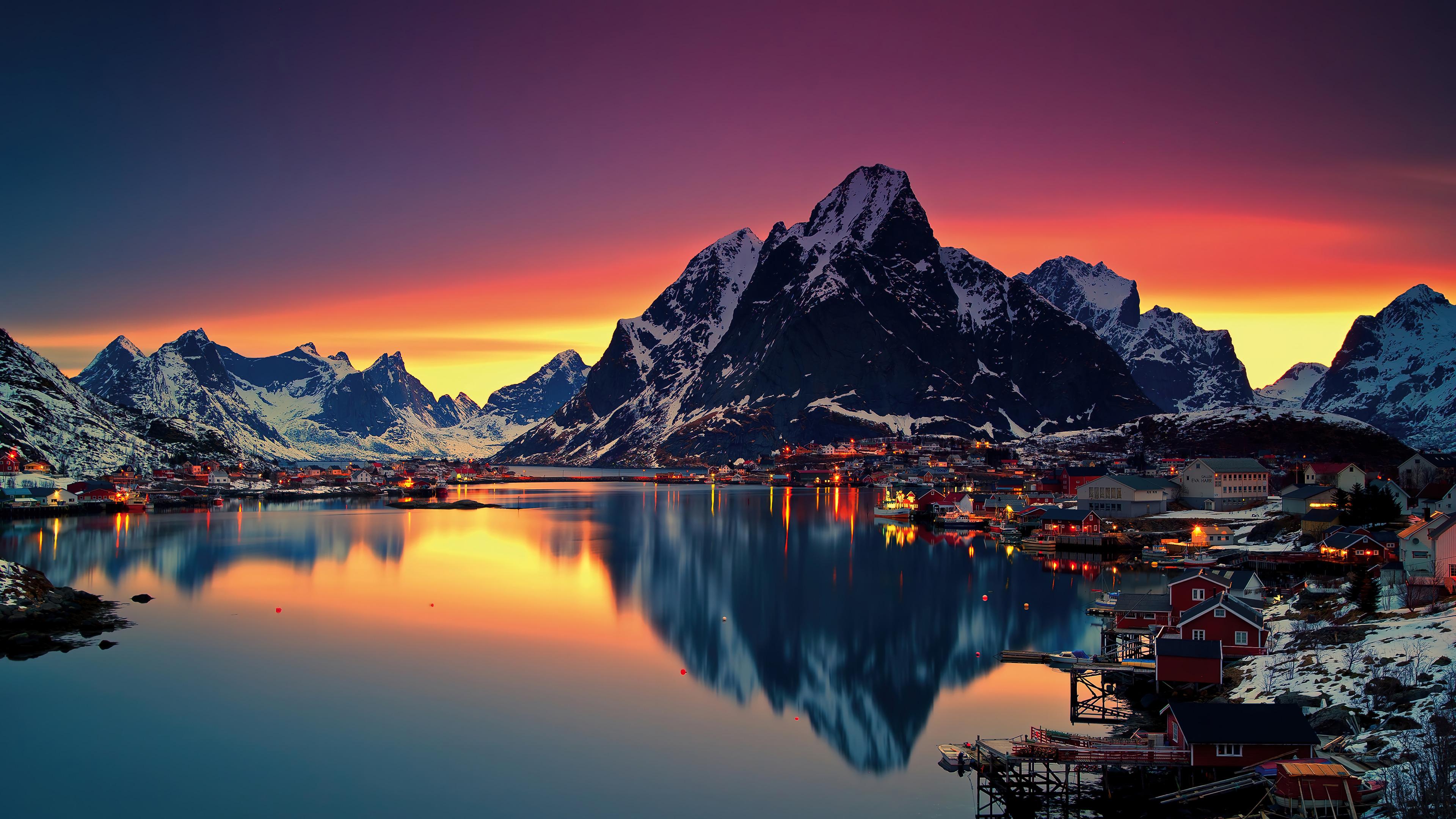 Beautiful Sunrise Mountain Sea Norway Lofoten Island 4k Wallpaper
