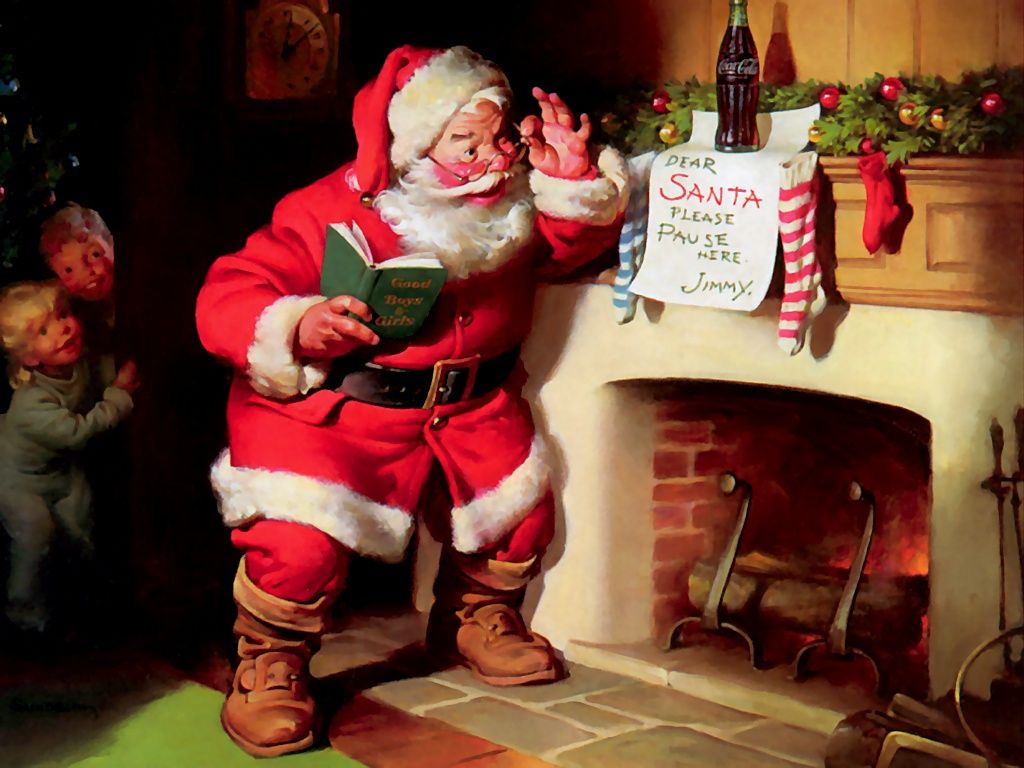 Santa With Coca Cola Christmas Wallpaper Image