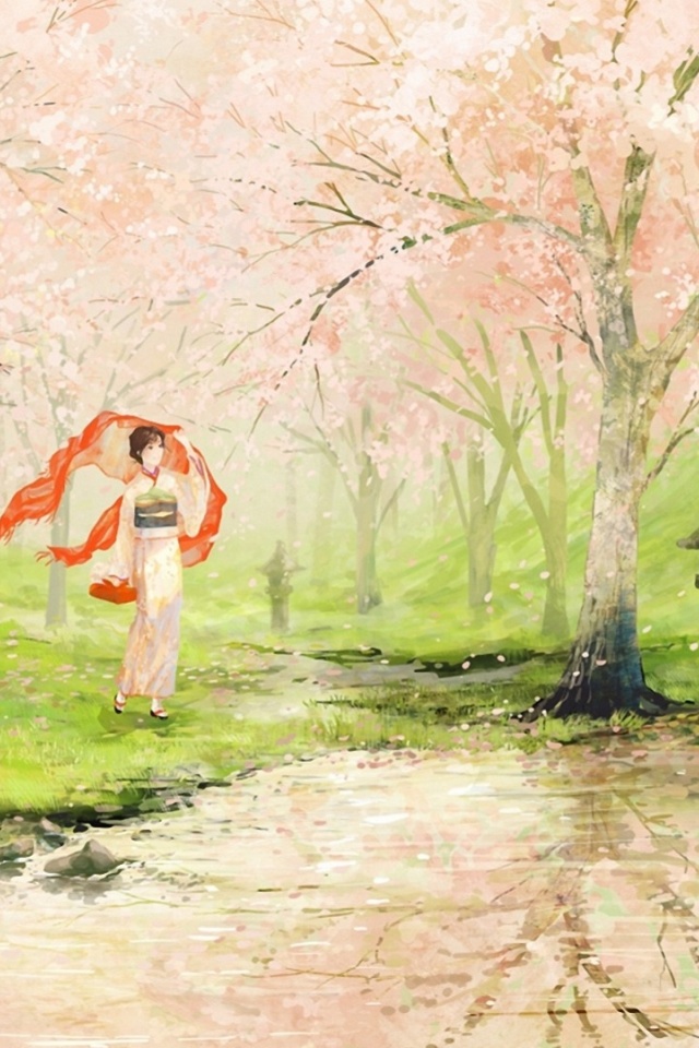 Cherry Blossom Geisha Japan iPhone Wallpaper