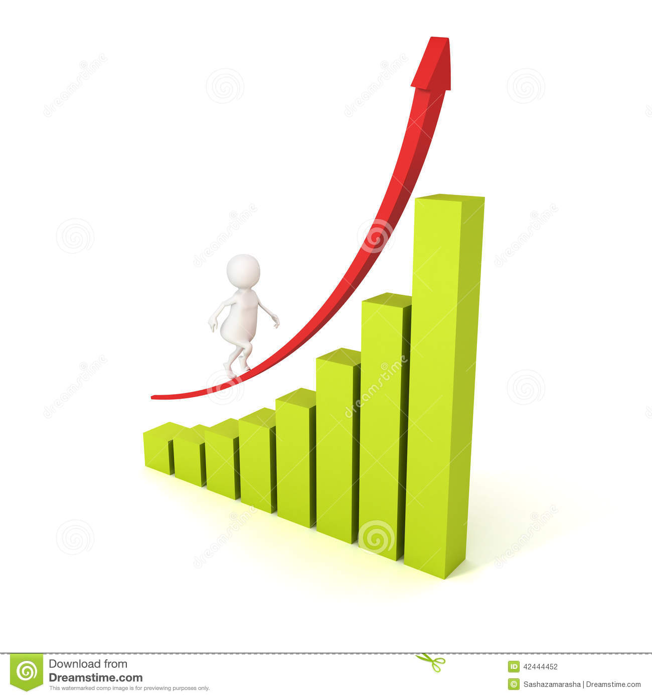 3d Man Grow Up On Rising Arrow Bar Graph Business Success Concept