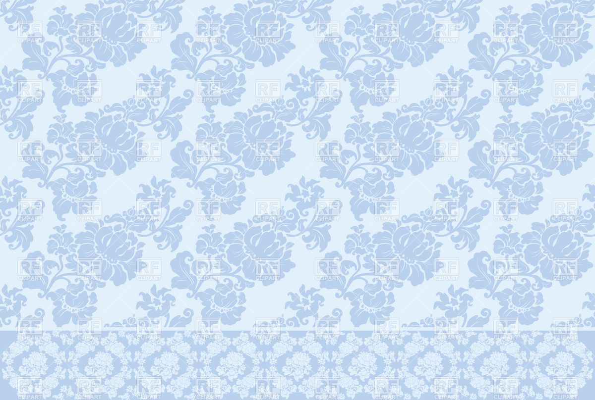Blue Seamless Victorian Wallpaper With Floral Pattern