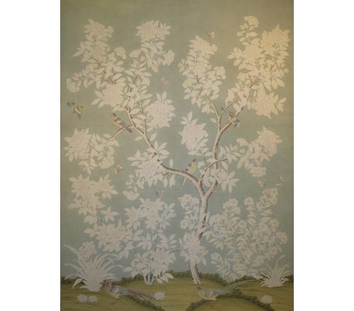 Handpainted Chinese Scenic wallpaper on a pieced 18th Century style 500x440