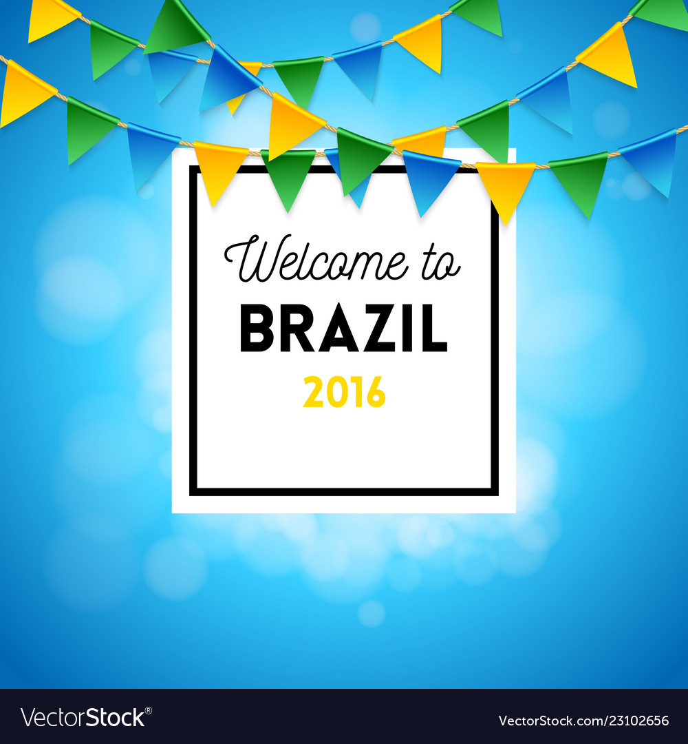 Square Wele To Brazil Background With Flags Vector Image
