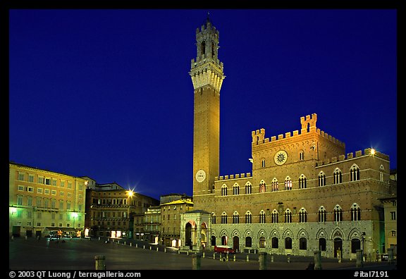 Del Campo And Palazzo Pubblico At Night Siena Tuscany Italy Color