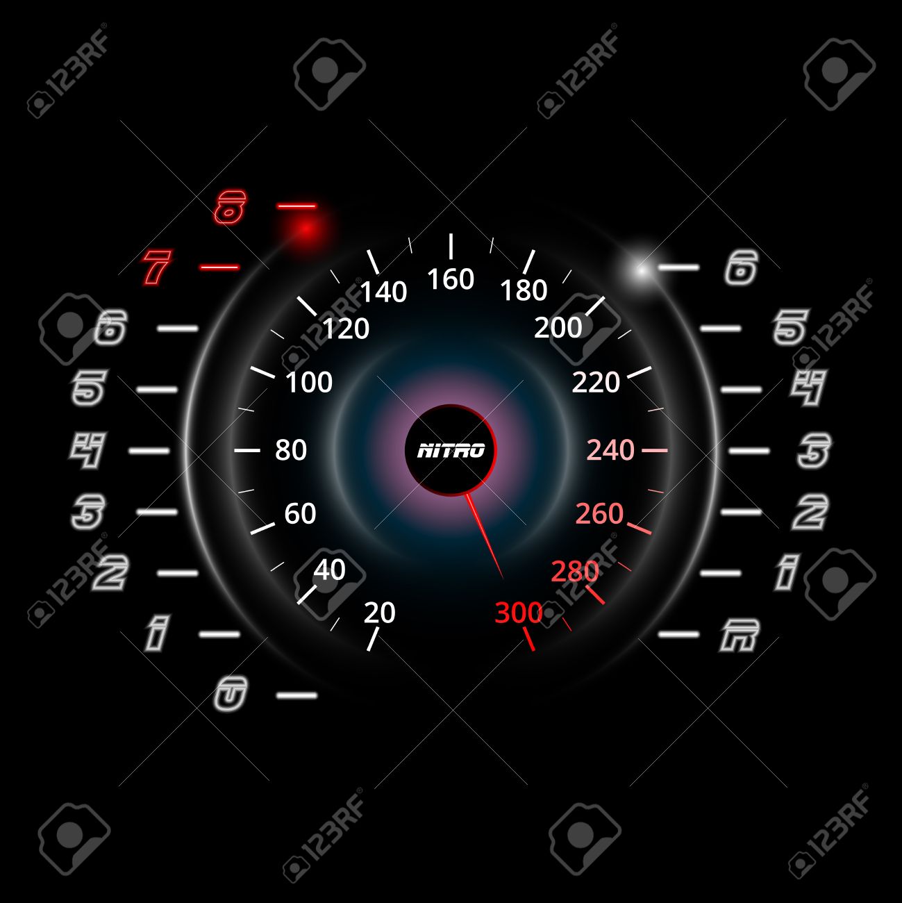 Modern Car Speedometer And Rpm Gauge Racing Background Royalty