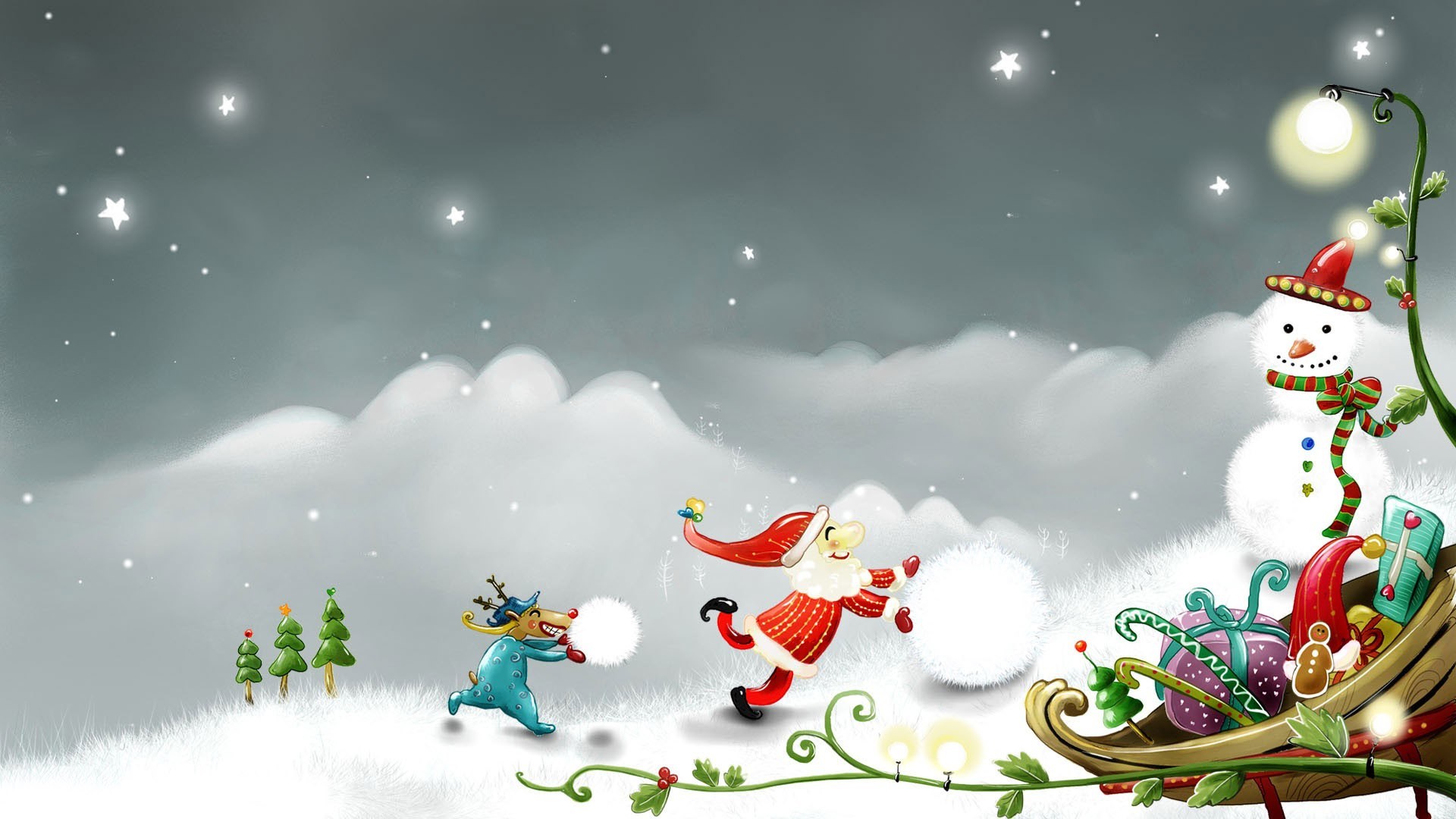 Rudolph Making Snowmen Wallpaper Desktop
