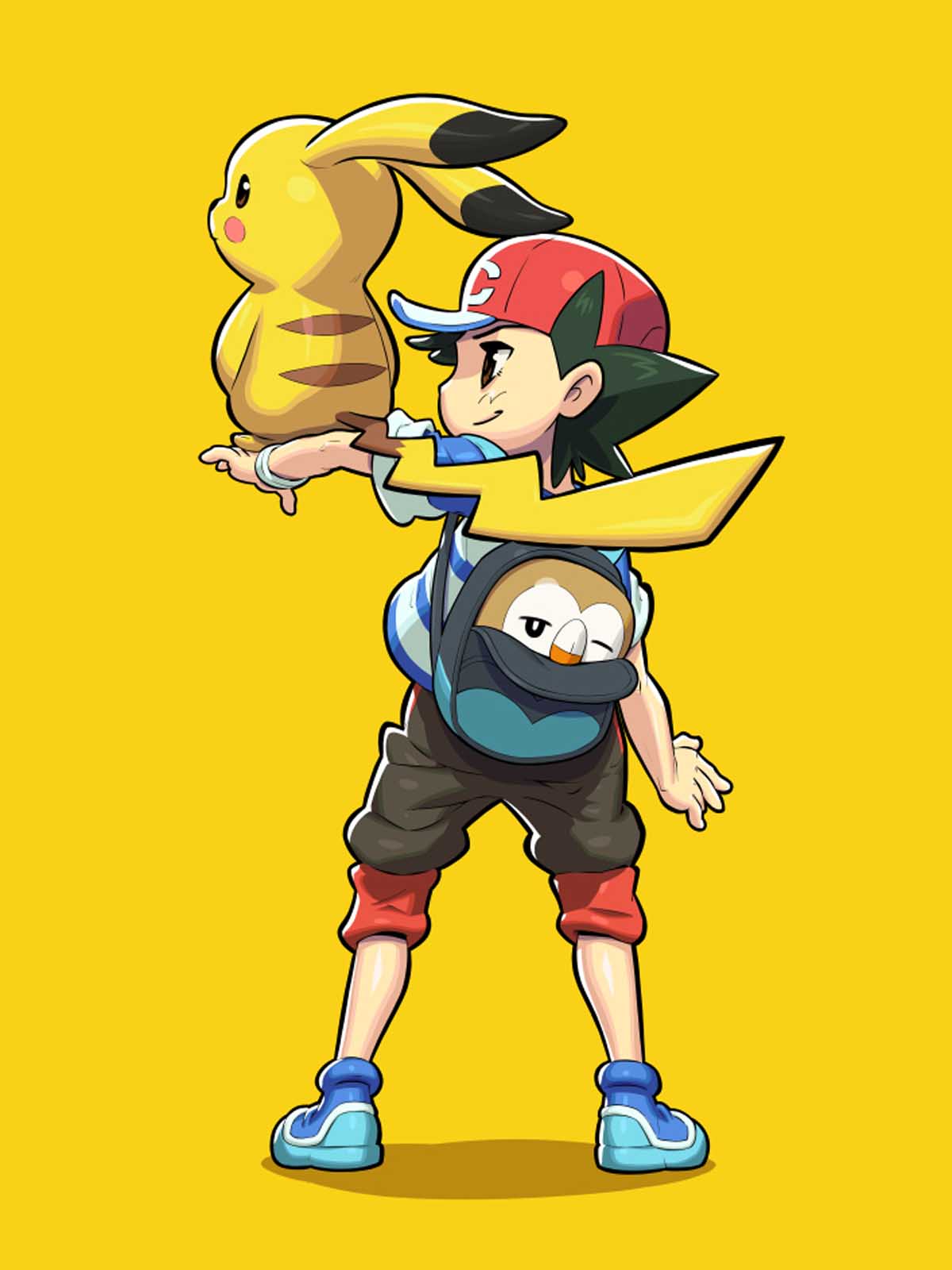 Free Download Download Pokemon Pikachu Rowlet And Satoshi