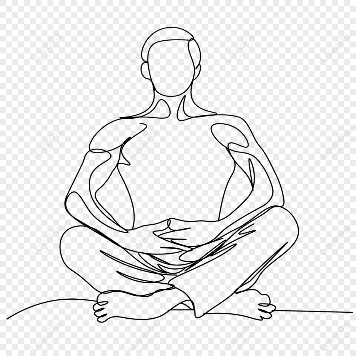 Yoga Meditation Pose Line Drawing Male Continuous Poses Continuity Png White Transparent Wallpaper