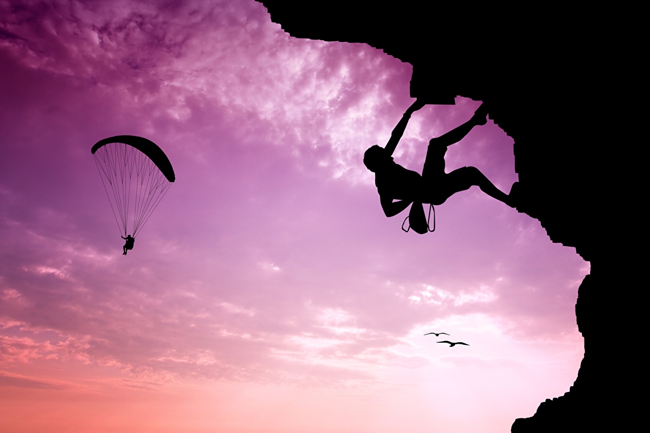 Wallpaper Climber Silhouette Sport Mountaineering Parachuting